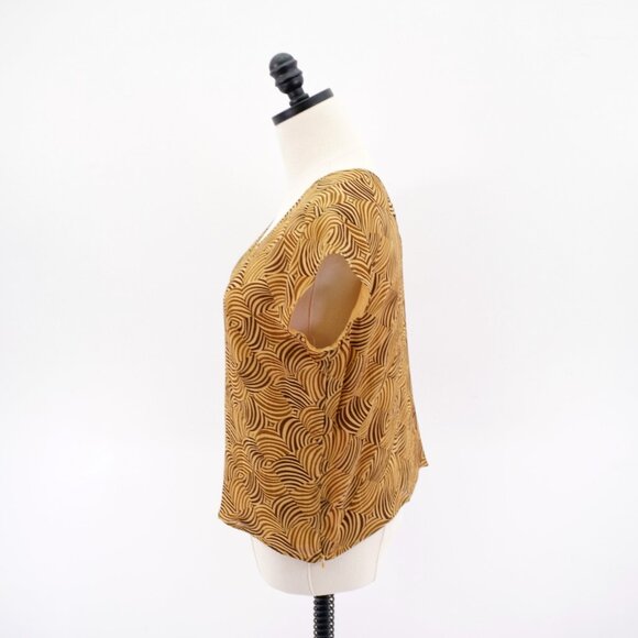 Liz Claiborne Medium Brown V-Neck Short ‎ Sleeve Blouse Lined Top Rayon - Picture 4 of 10